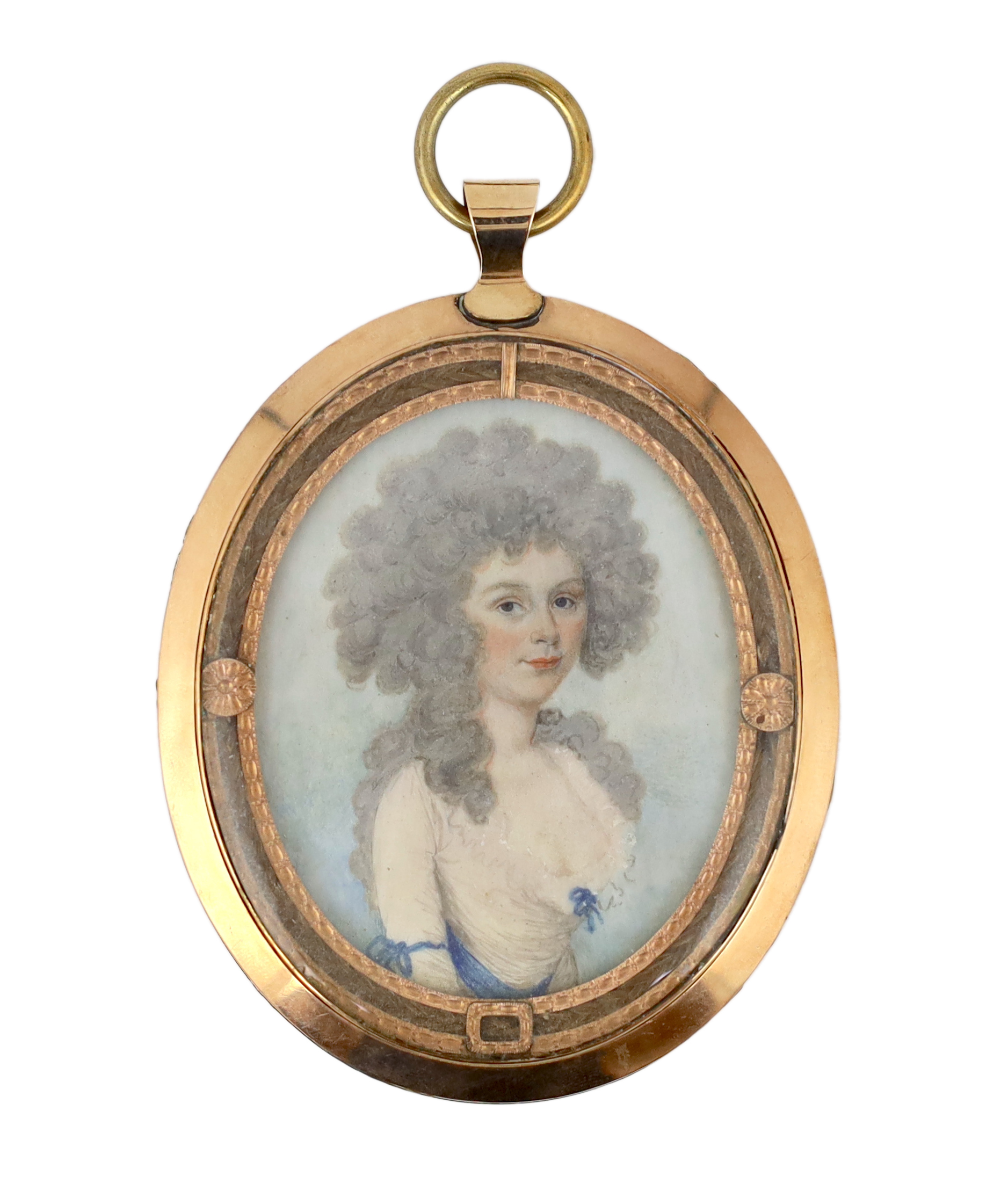 18th Century Continental School, Portrait miniature of a lady, watercolour on ivory, 5.5 x 4.5cm. CITES Submission reference 4XBYH8KD